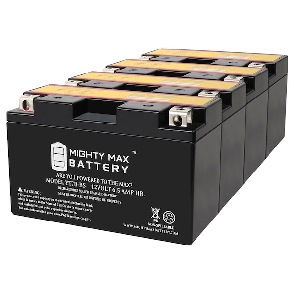 Mighty Max Battery YT7B-BS 12V 6.5AH Replacement Battery compatible with MF Motorcycle - 4PK MAX3992221 - main